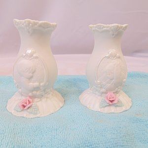 Vintage 1994 Enesco Precious Moments Porceline 4" Unity Wedding Candle Holders